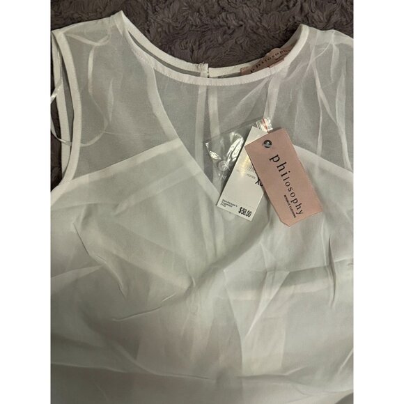 Sleeveless Sheer White Blouse V-Neck High-Low Hem XS Philosophy - Picture 7 of 7